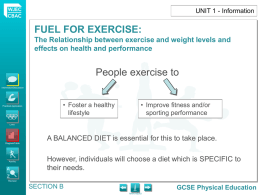 Diet/ Nutrition – Fuel for Exercise