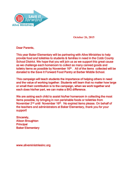 Baker Parent Letter- Can Food Toiletry Collection 2015