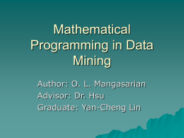 Mathematical Programming in Data Mining