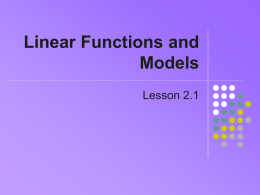 Linear Functions and Models