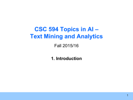 Intro to Text Mining and Analytics
