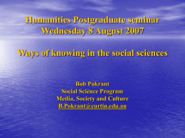 Humanities Postgraduate seminar Wednesday 23 August 2006
