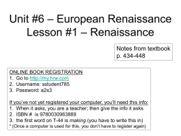 Unit #6 – European Renaissance Lesson #1 – Renaissance
