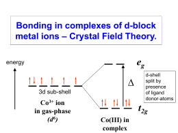 Bonding in complexes of d-block metal ions – Crystal Field Theory.