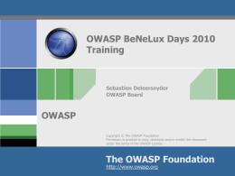 OWASP BeNeLux Days 2010 Training