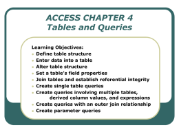 ACCESS CHAPTER 4 Tables and Queries Learning Objectives