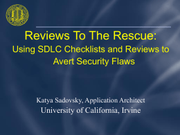 Using SDLC Checklists and Reviews To Avert Security