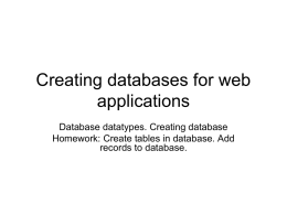 Datatypes. Creating tables. Show bookmark sites application.