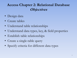 Access Chapter 2: Relational Database Objectives