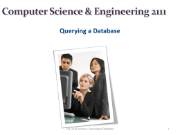 CSE 2111 Lecture-Querying a Database