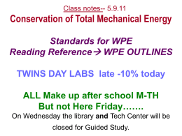 Conservation of Total Mechanical Energy Standards for WPE