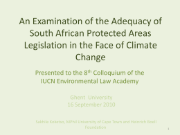 An Examination of the Adequacy of South African Protected Areas