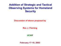 Addition of Strategic and Tactical Observing Systems for Homeland