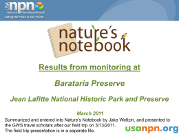 Results from GWS Barataria Preserve monitoring