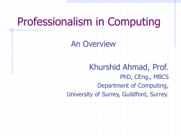 Professionalism in Computing
