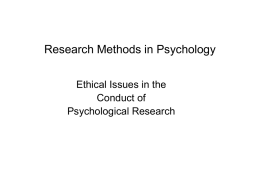 Ethical Issues in Psychological Research