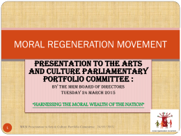moral regeneration movement - Parliamentary Monitoring Group