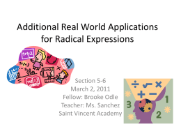 Additional Real World Applications for Radical Expressions