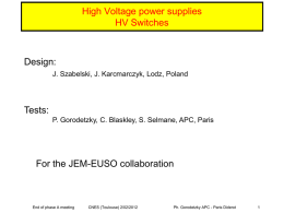 High Voltage power supplies HV Switches - Euso