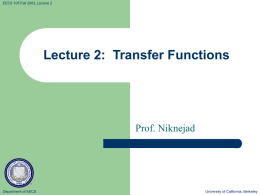 Lecture 2: Transfer Functions - University of California, Berkeley