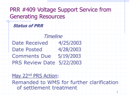 PRR #409 Voltage Support Service from Generating Resources