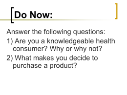 Chapter 3—Being a Health Literate Consumer
