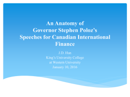 Stepen Poloz`s Addresses on International Finance for Canada