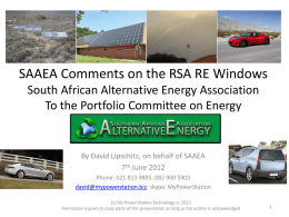 SAAEA - Presentation to the Portfolio Committee on Energy re the