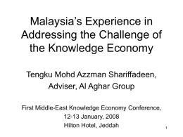 Malaysia’s Experience in Addressing the Challenge of the