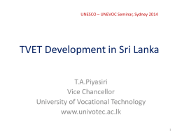 TVET Developments in Sri Lanka
