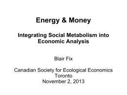 Energy & Money Integrating Social Metabolism into Economic