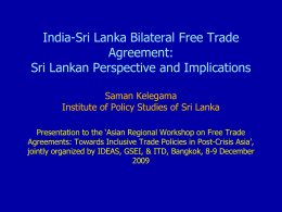 India-Sri Lanka Bilateral Free Trade Agreement