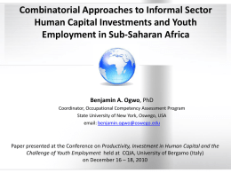 Combinatorial Approaches to Informal Sector Human Capital