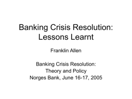 Banking crisis resolution - lessons learnt
