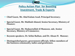 Presentation of Policy Action Plan for Boosting Investment