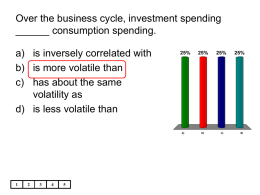 Over the business cycle, investment spending ______ consumption