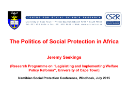 (15 mins) - Presentation by Prof. Jeremy Seekings
