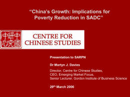 China`s Growth: Implications for Poverty Reduction in SADC