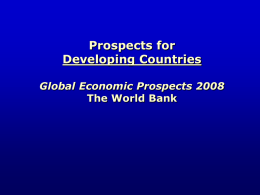 Prospects for developing countries Key Messages