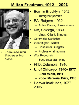 Milton Friedman: Major Scientific Books and Articles "Professor