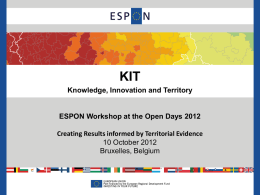Italy, Lead Partner of ESPON KIT. Knowledge, Innovation, Territory