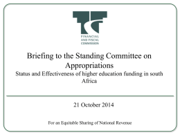 Briefing to the Standing Committee on Appropriations Status and