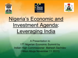 Nigeria`s Economic and Investment Agenda: Leveraging India