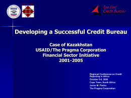 USAID/The Pragma Corporation and National Bank of Kazakhstan