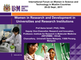 Women in Research and Development in Universities and Research