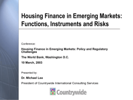 Housing Finance in Emerging Markets: Policy and