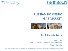 RUSSIAN DOMESTIC GAS MARKET Dr. Tatiana Mitrova 21 June