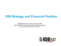Events management system: IDB Strategy and Financial Position