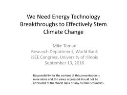 Toman`s presentation. - Institute for Sustainability, Energy, and