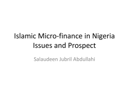 Islamic Micro-finance in Nigeria Issues and Prospect